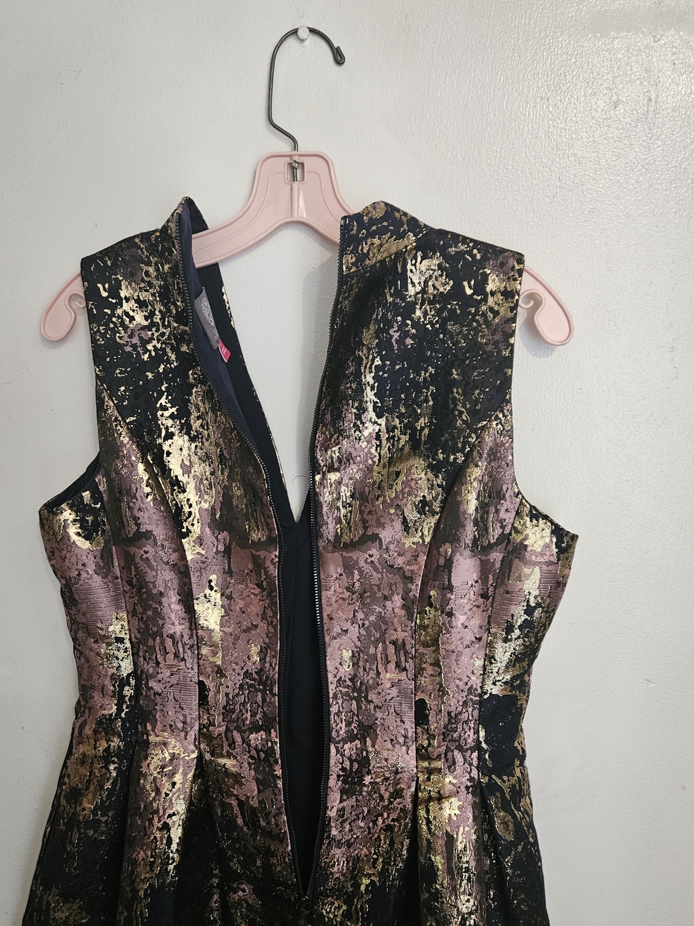 Vince Camuto Metallic Black, Pink and Gold Fit-and-Flare Dress - Picture 6 of 9